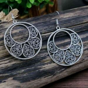 Round Antique Silver Earrings